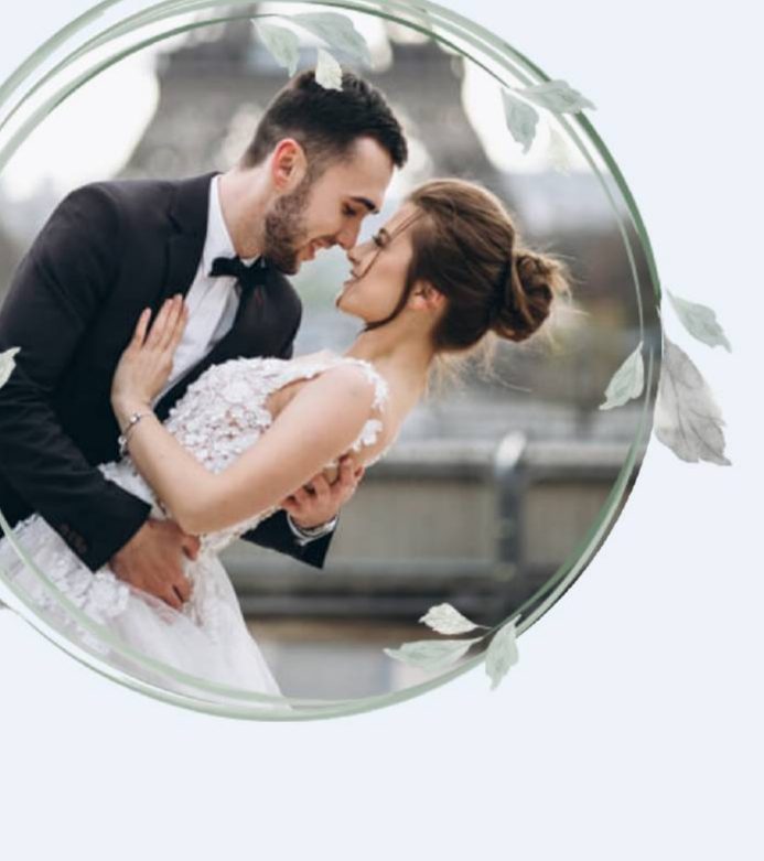 Newlywed couple gazing at each other